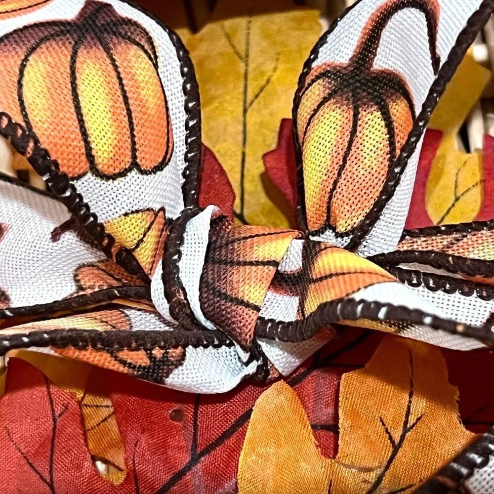 Fall Pumpkins Wired Edge Ribbon 1 1/2